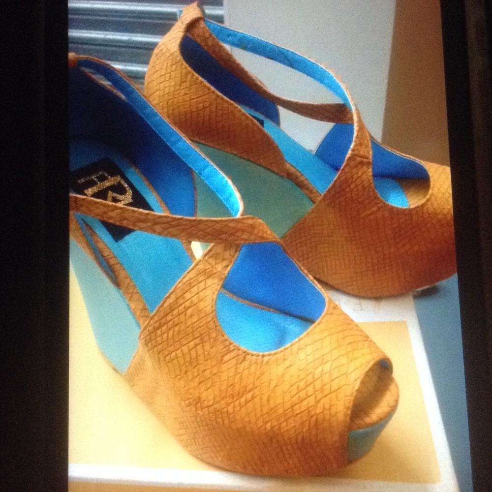 NWOT Blue & tan wedges